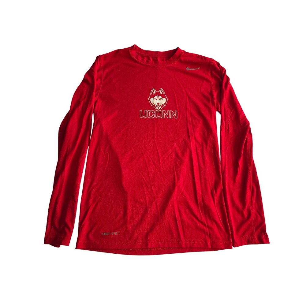 Nike UConn Huskies Long Sleeve Shirt Mens S Red Dri-FIT Performance 727980-657